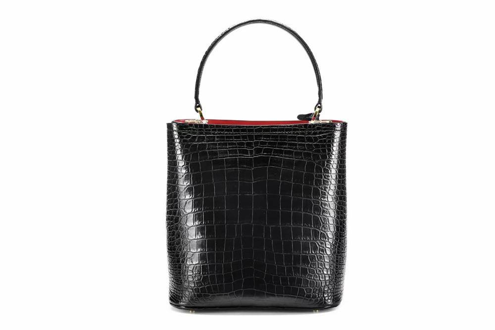 Womens Crocodile Leather Black Backet Shoulder Bags