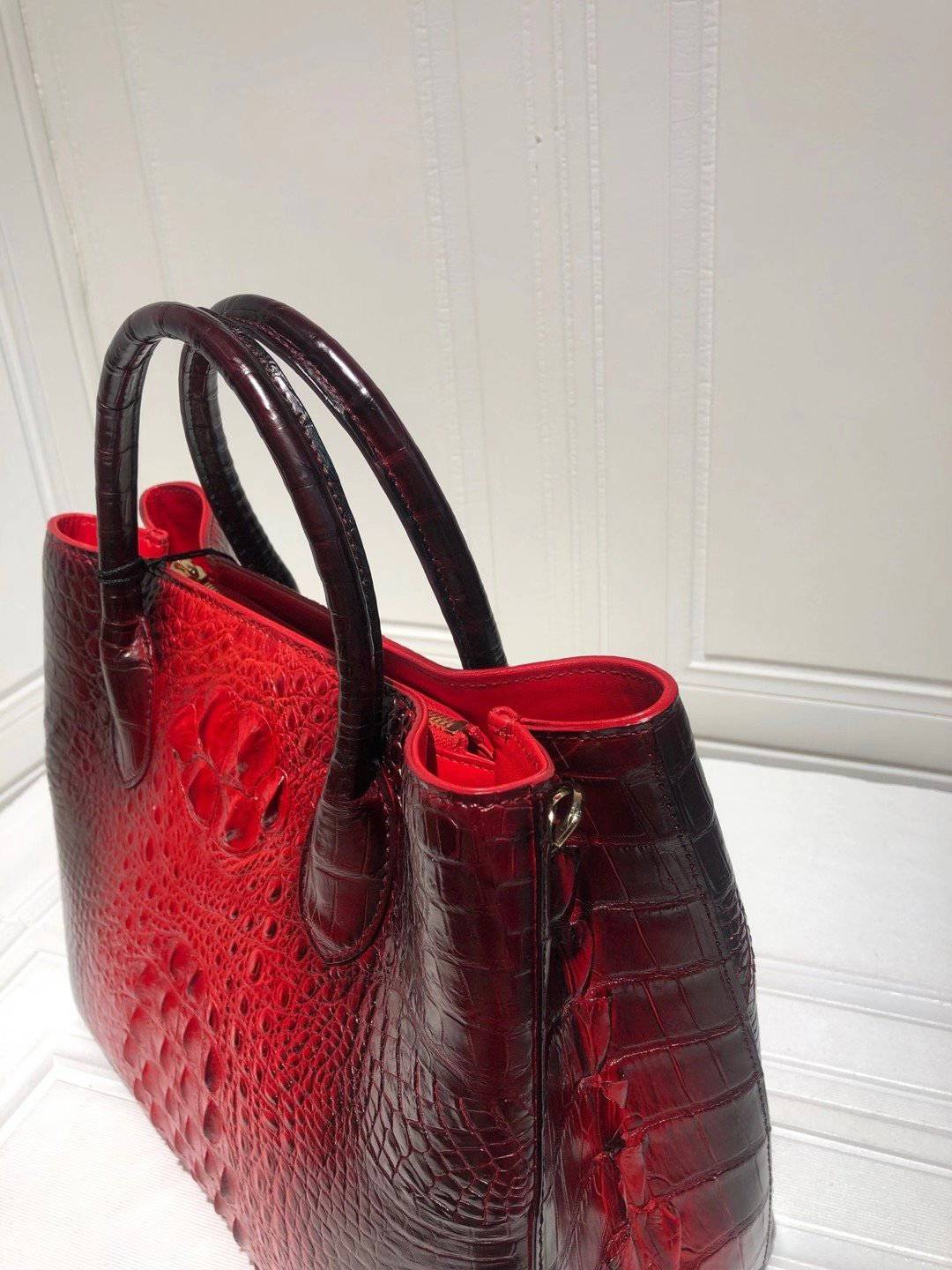 Womens Crocodile Leather  Hand Painted Satchel Top Handle Bags 30cm