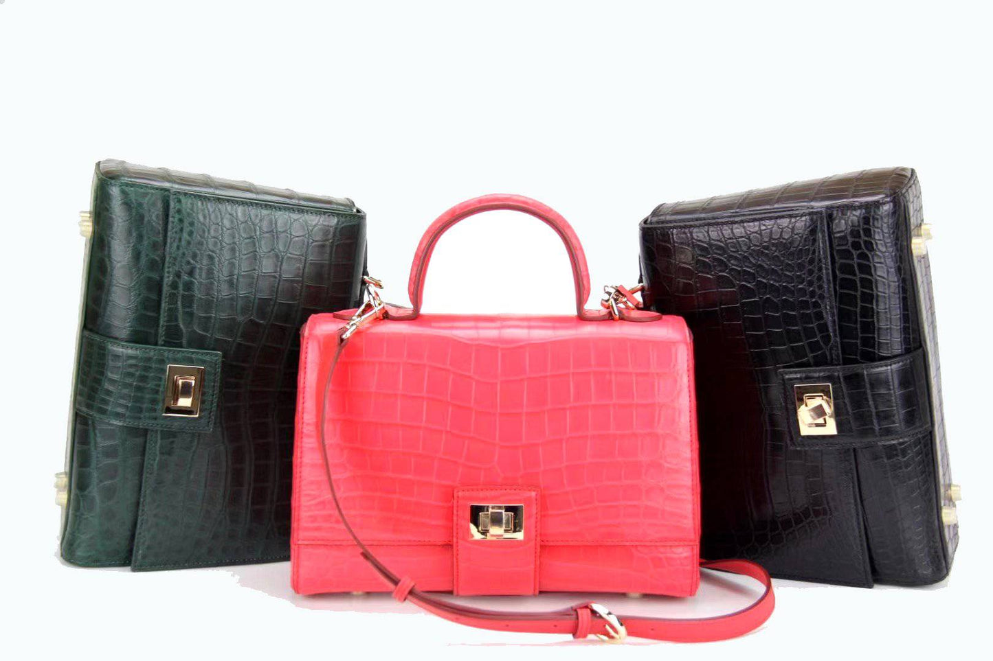 Womens Crocodile Leather Messenger Cross Body Top Handle Bags