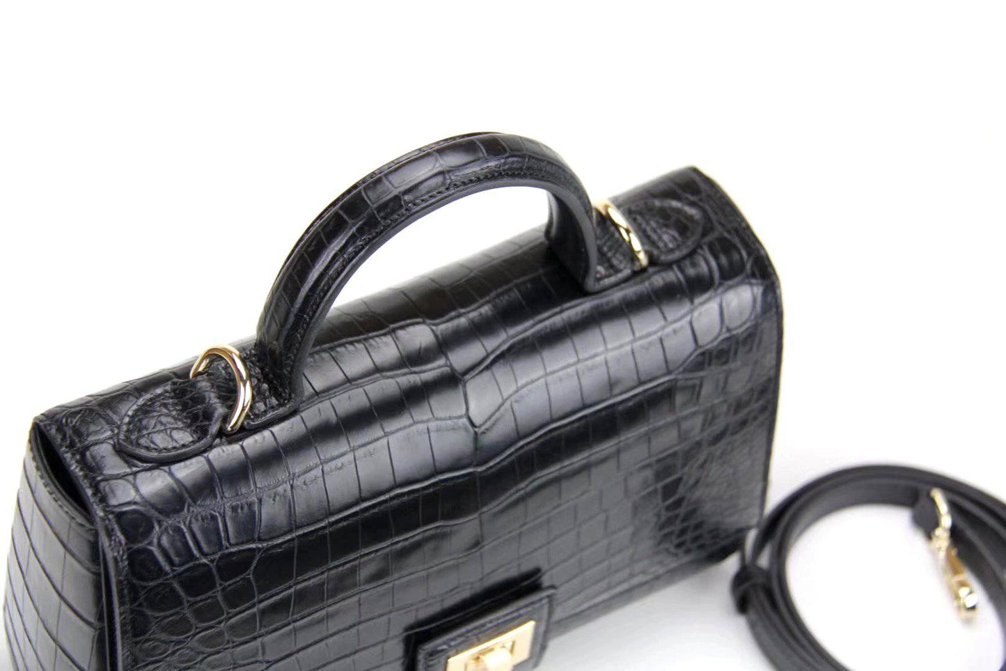 Womens Crocodile Leather Messenger Cross Body Top Handle Bags