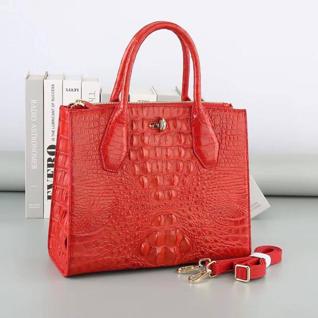 Womens Crocodile Leather Top Handle Cross Body Tote Bags