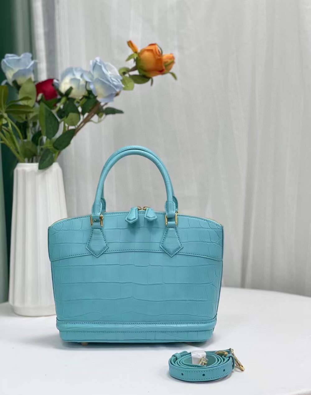 Womens  Crocodile Leather Top Handle Satchel Bag Sky Blue