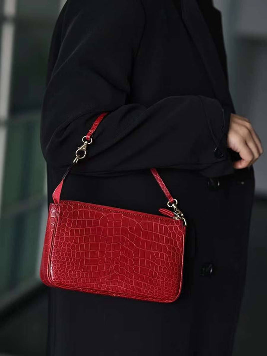 Womens  Crocodile Leather Underarm Bag