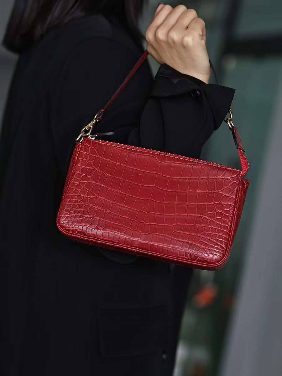 Womens  Crocodile Leather Underarm Bag