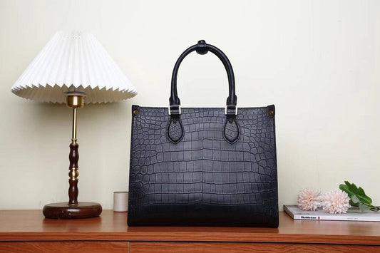 Womens Crocodile Skin Leather Large Shopper Tote Bag