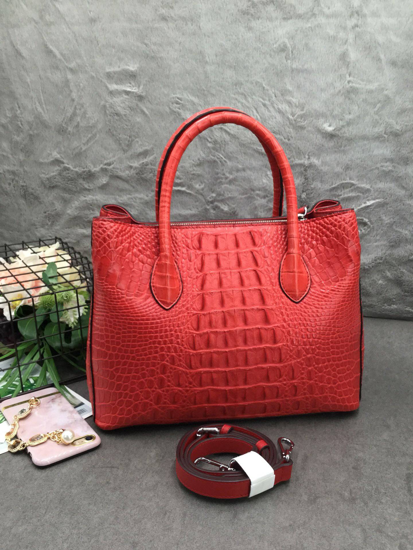 Womens Crocodile  Skin  Leather Satchel Bag 30cm