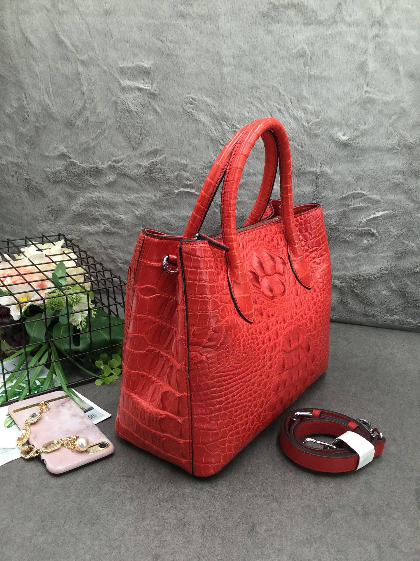 Womens Crocodile  Skin  Leather Satchel Bag 30cm