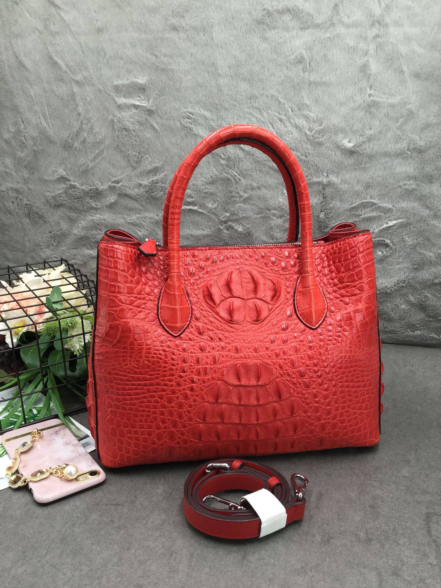 Womens Crocodile  Skin  Leather Satchel Bag 30cm