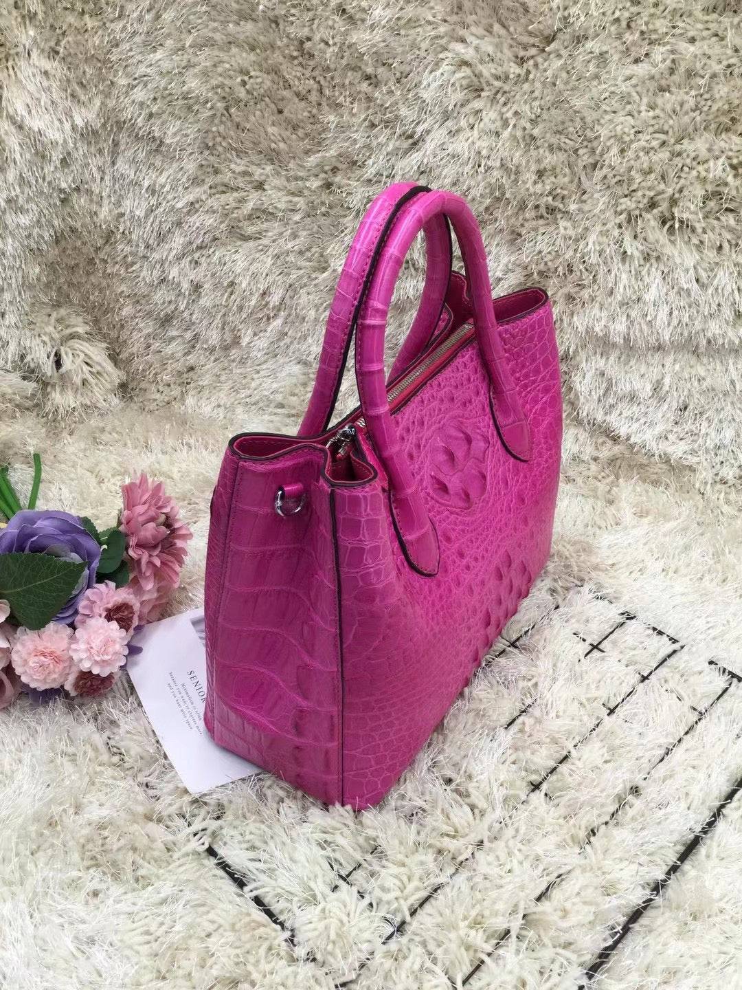 Womens Crocodile  Skin  Leather Satchel Bag 30cm Pink