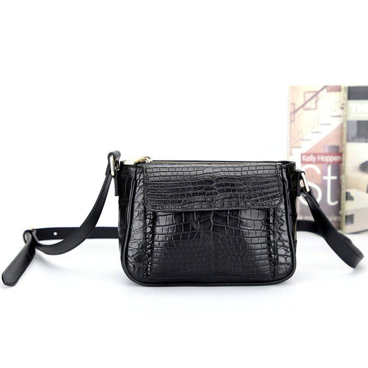 Crocodile Leather Womens Cross Body Shoulder Bag Black