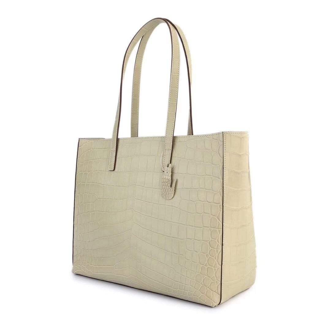 Womens Genuine Belly Leather Tote Bag Shopper Tote Shoulder Bag Cream