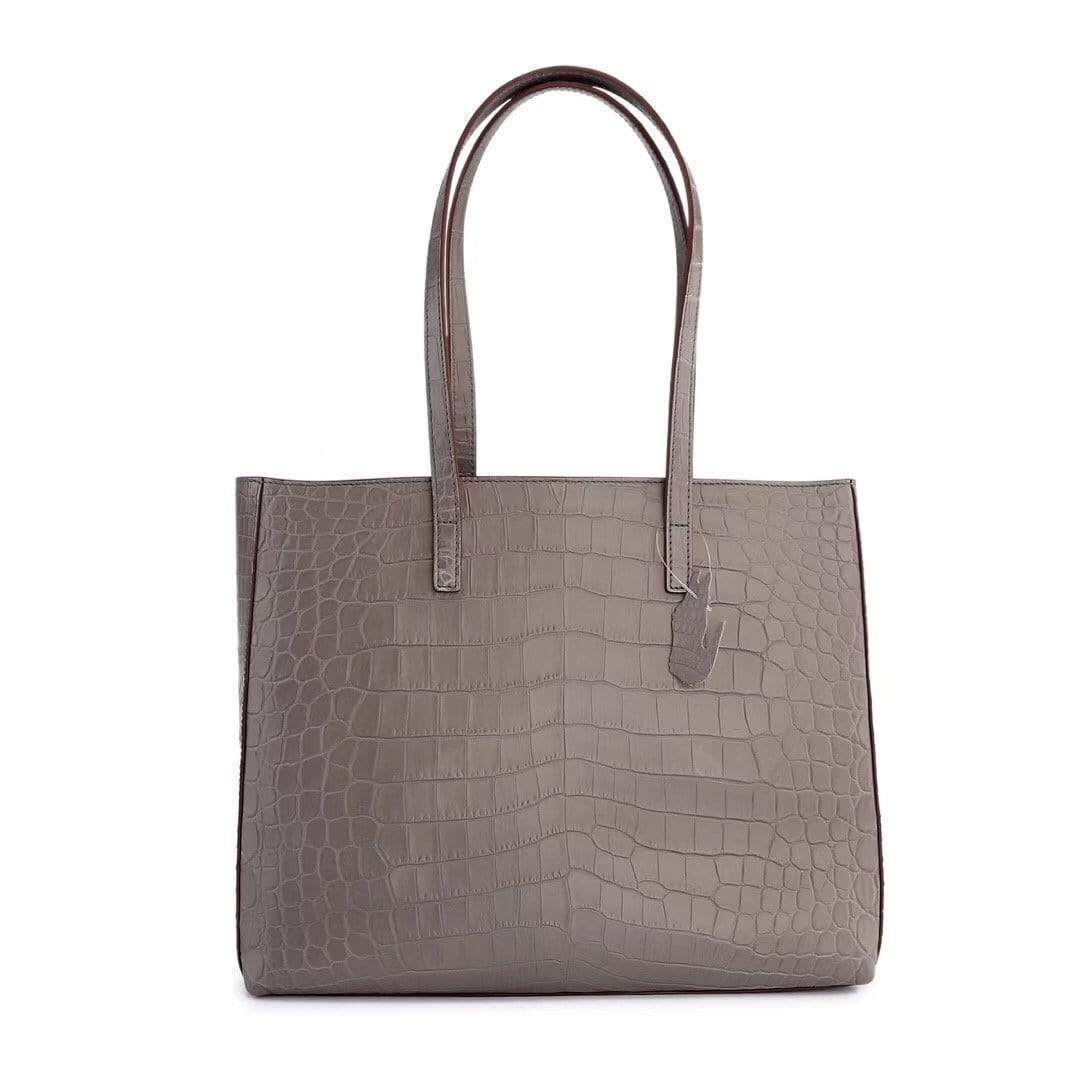 Womens Genuine Belly Leather Tote Bag Shopper Tote Shoulder Bag Grey