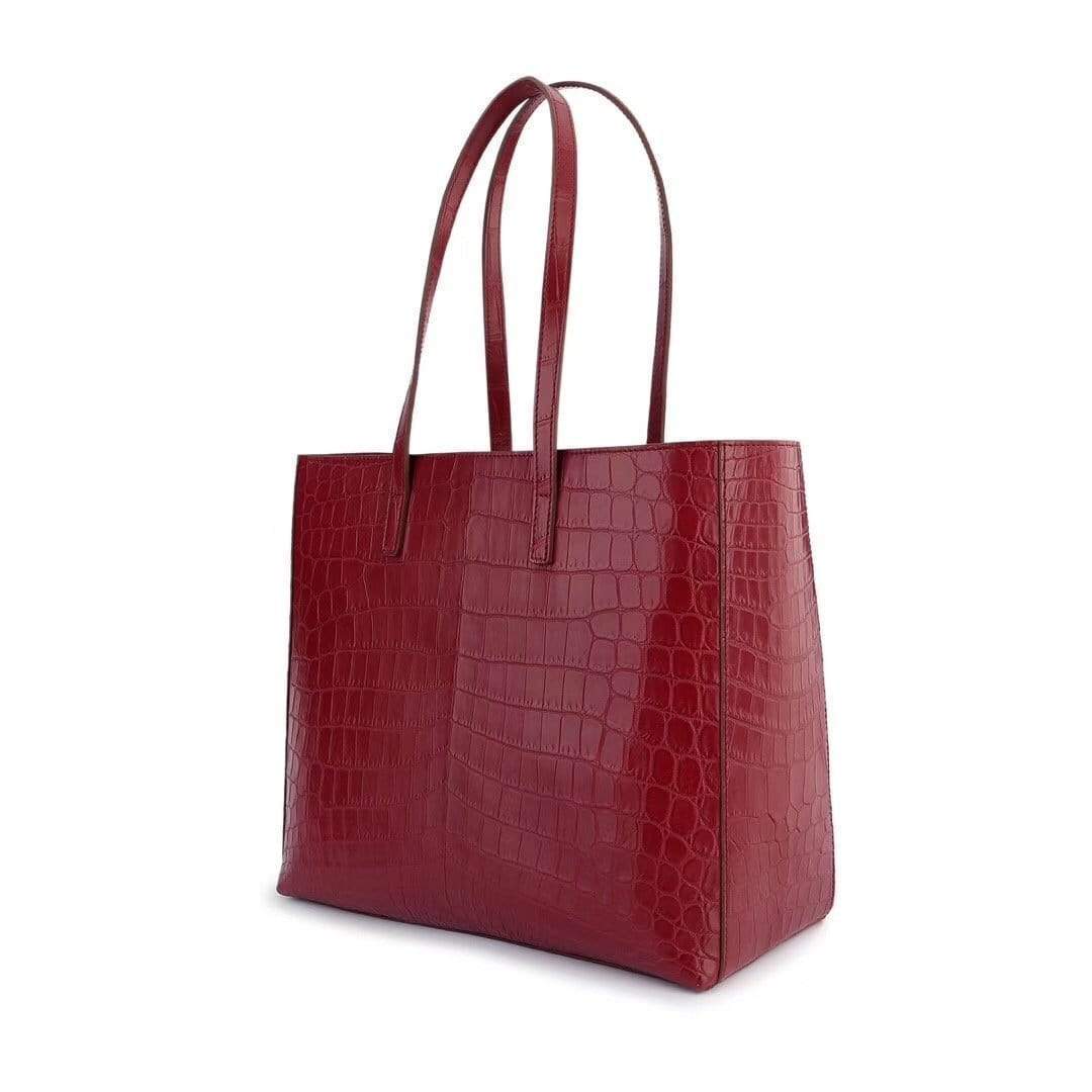 Womens Genuine Belly Leather Tote Bag Shopper Tote Shoulder Bag Red