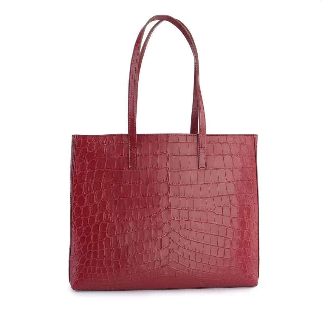 Womens Genuine Belly Leather Tote Bag Shopper Tote Shoulder Bag Red