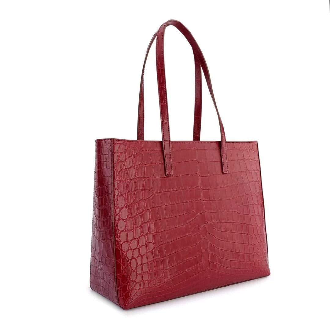 Womens Genuine Belly Leather Tote Bag Shopper Tote Shoulder Bag Red