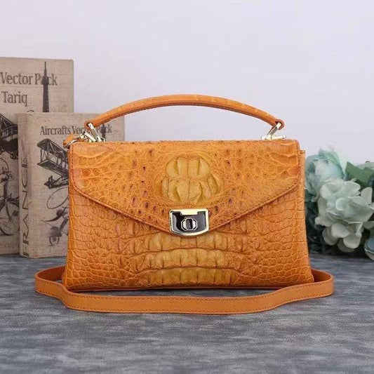 Womens Genuine Crocodile Leather Top Handle Cross Body Bag