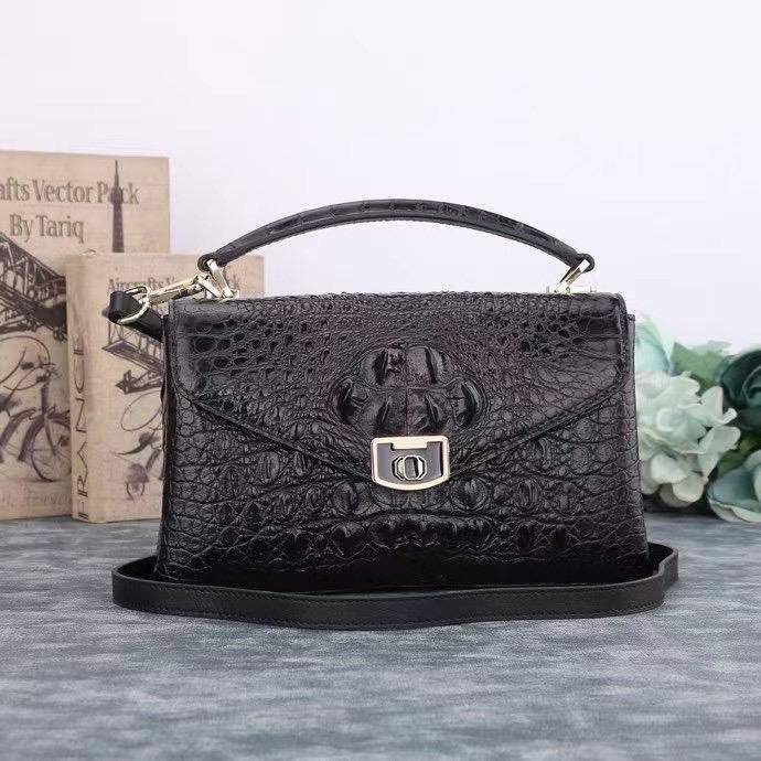 Womens Genuine Crocodile Leather Top Handle Cross Body Bag