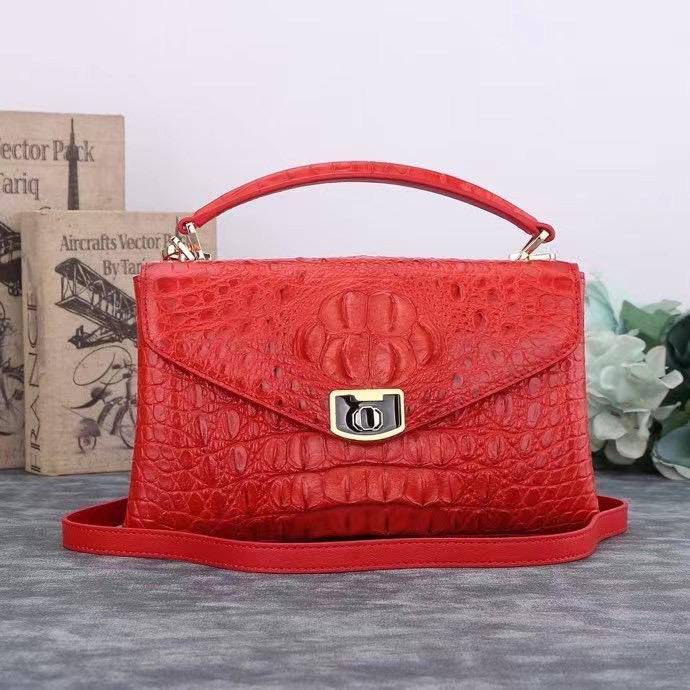 Womens Genuine Crocodile Leather Top Handle Cross Body Bag