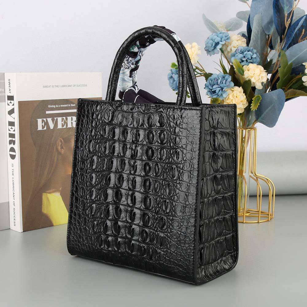 Womens Genuine Crocodile Leather Top Handle Cross Body Bag Mini