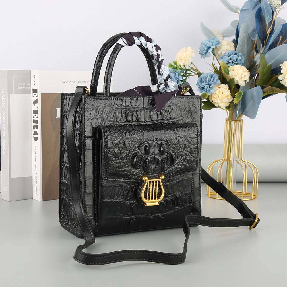 Womens Genuine Crocodile Leather Top Handle Cross Body Bag Mini