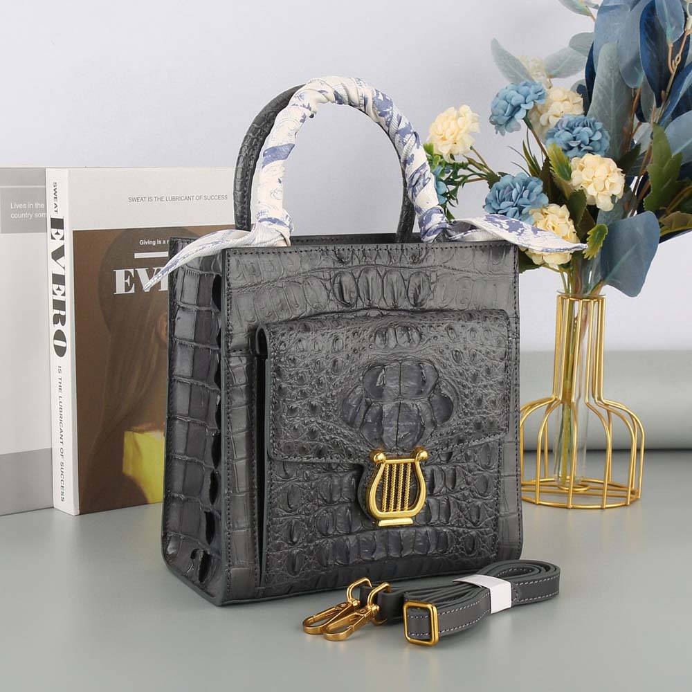 Womens Genuine Crocodile Leather Top Handle Cross Body Bag Mini