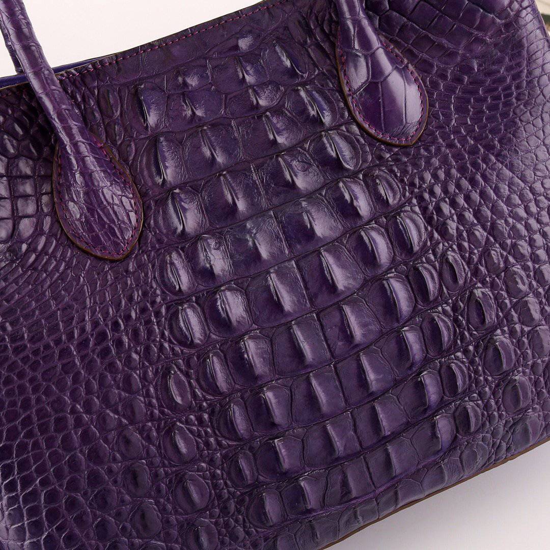 Womens Genuine Crocodile Leather Top Handle Satchel Handbag Purple 32cm