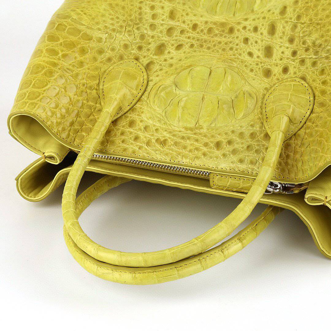 Womens Genuine Crocodile Leather Top Handle Satchel Handbag Yellow 32cm