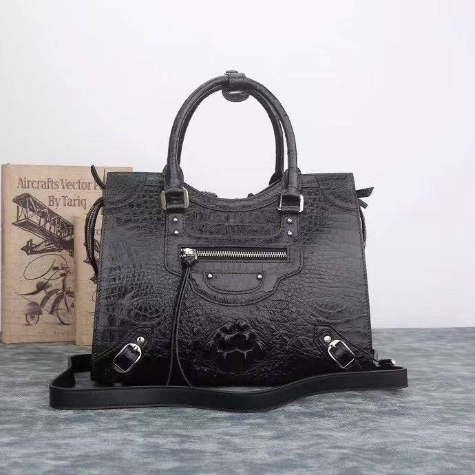 Womens Genuine Crocodile Leather Top Handle Tote Bag