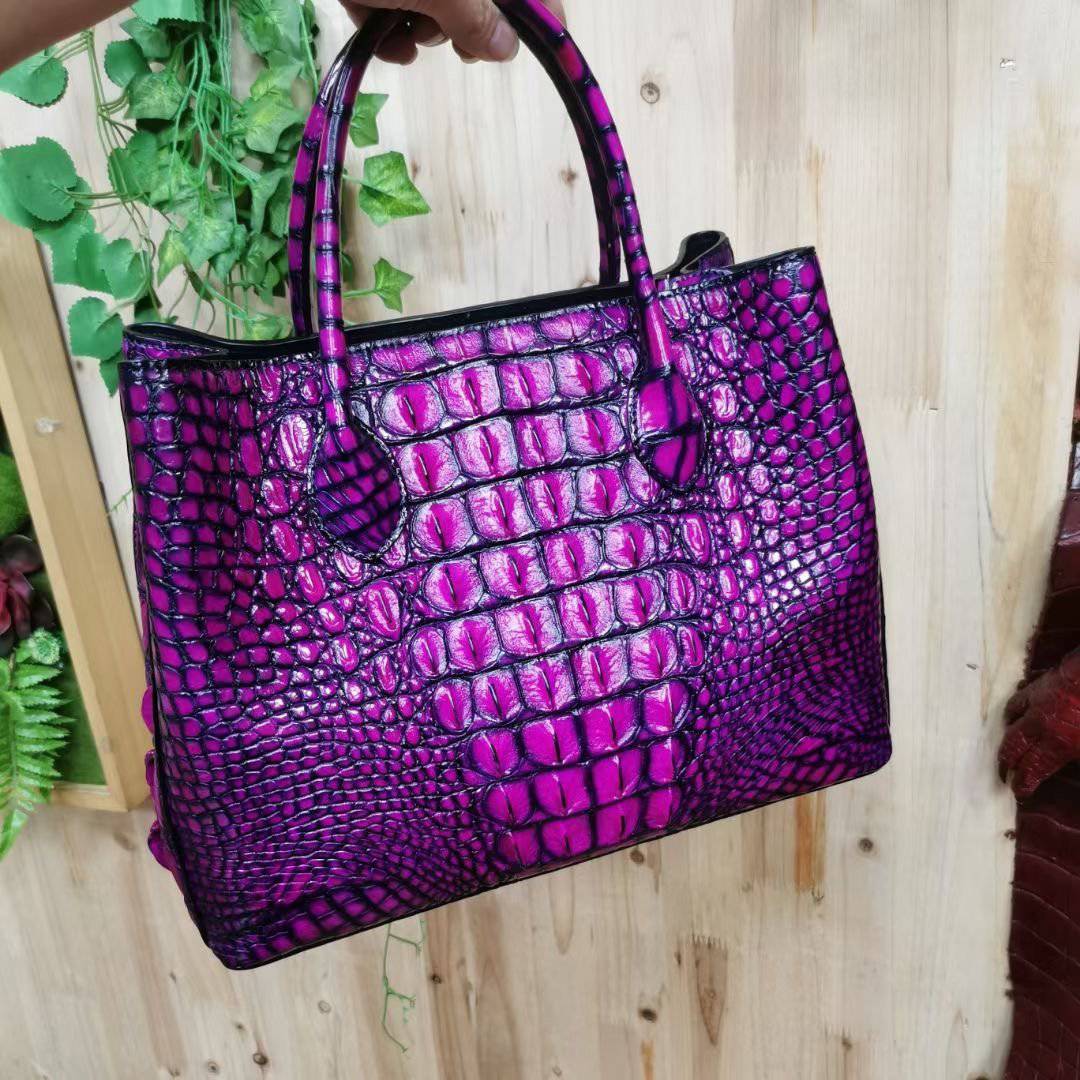 Womens  Genuine Crocodile Leather Tote Shoulder Bags Vintage Purple