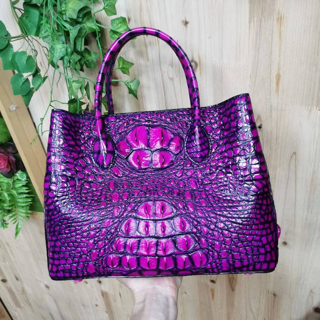 Womens  Genuine Crocodile Leather Tote Shoulder Bags Vintage Purple