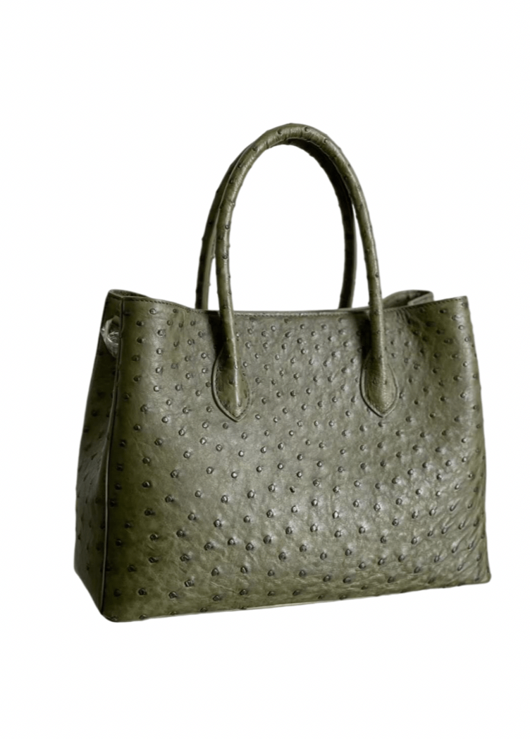 Womens Ostrich Leather Satchel Bag Olive Green