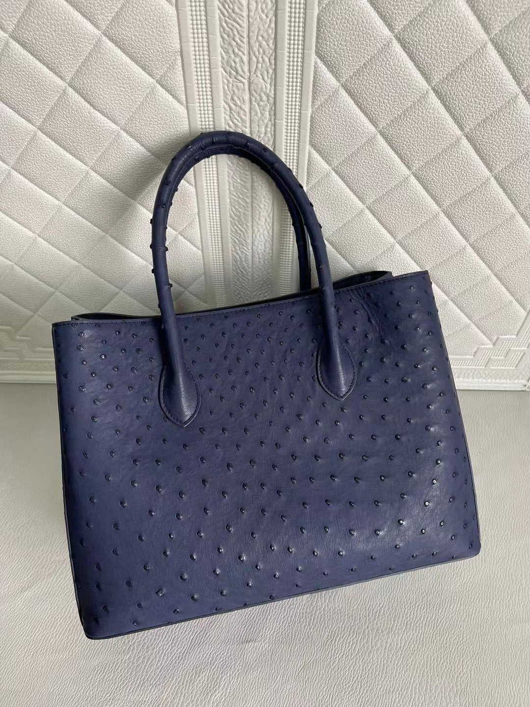 Womens Ostrich Leather Top Handle Shoulder Cross Body Bags Blue & Purple 33cm