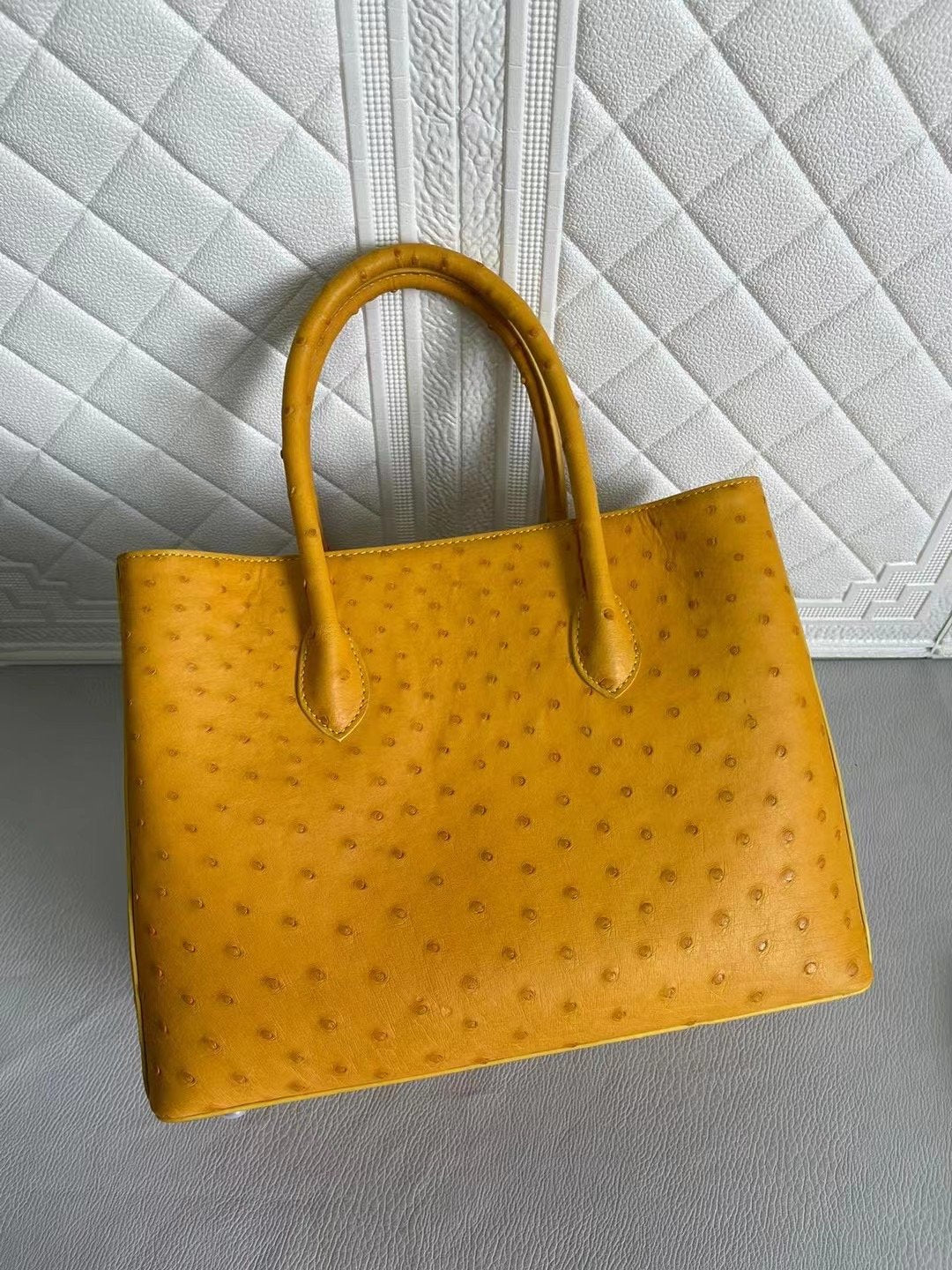 Womens Ostrich Leather Top Handle Shoulder Cross Body Bags Coral Blue & Yellow 33cm