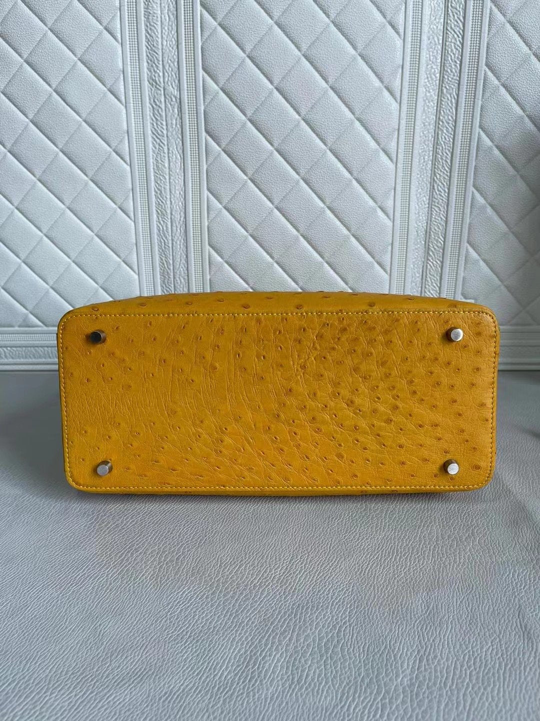 Womens Ostrich Leather Top Handle Shoulder Cross Body Bags Coral Blue & Yellow 33cm