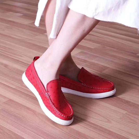 Crocodile Shoes Womens  Slip On Casual Fashion Ostrich Leather Penny Loafer Shoes For Girls