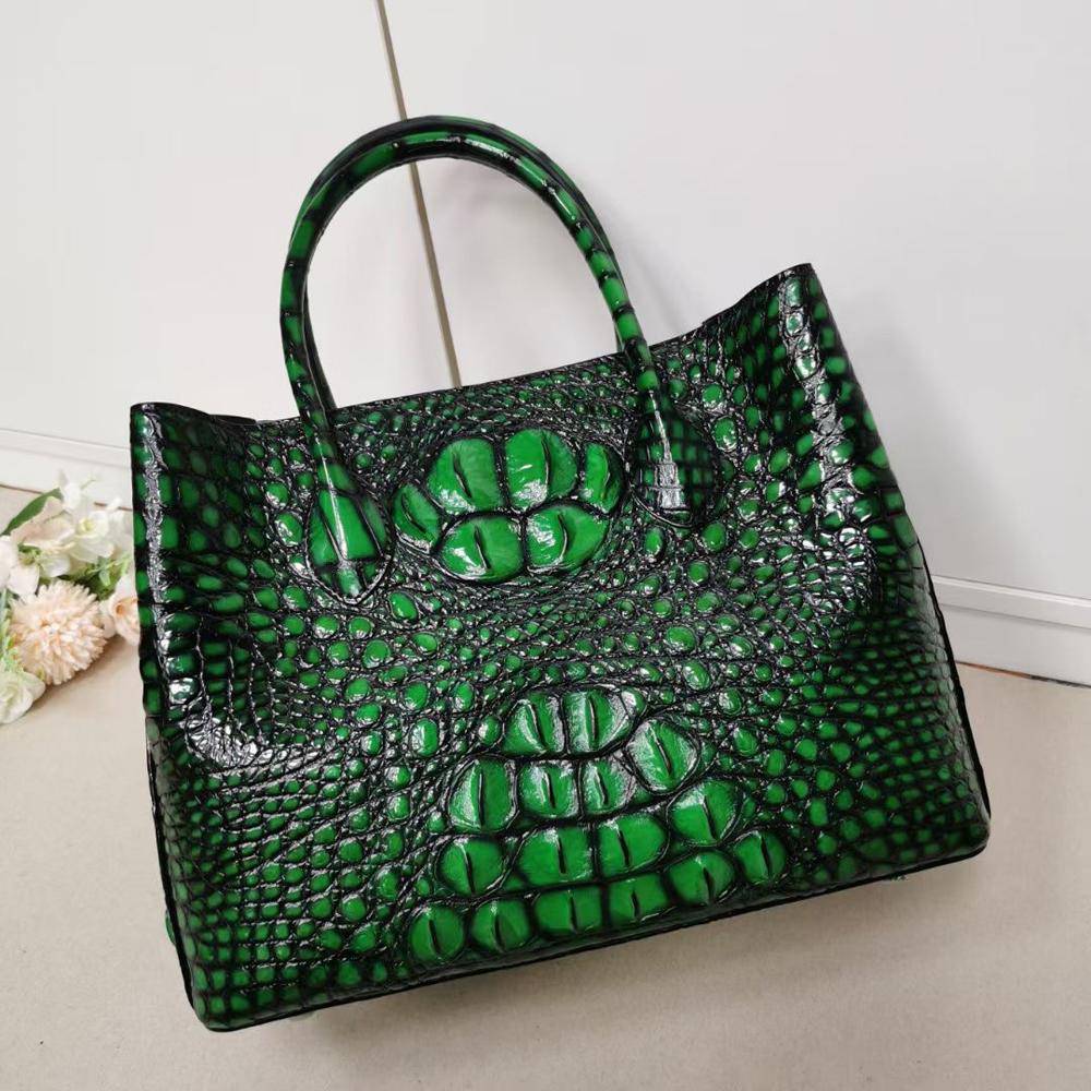 Womens  Genuine Crocodile Leather Tote Shoulder Bags Vintage Green