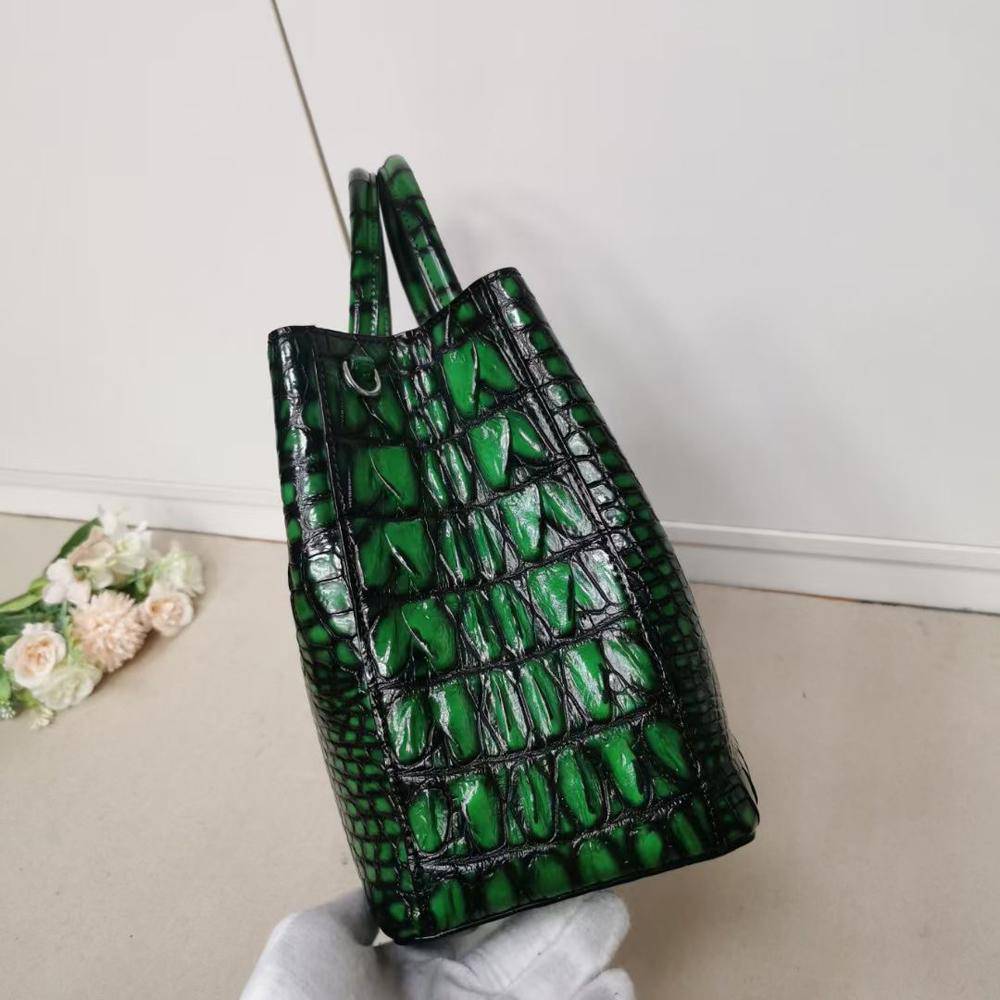 Womens  Genuine Crocodile Leather Tote Shoulder Bags Vintage Green