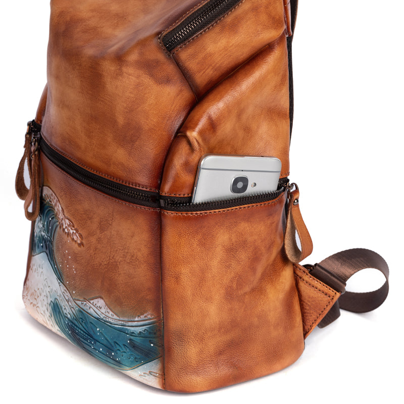 Womens Vintage Leather Large Backpack