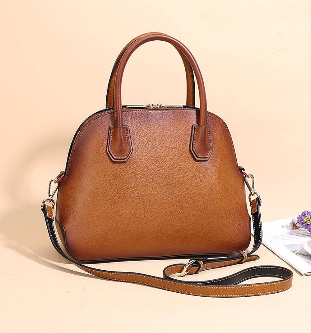 Womens Vintage Leather Top Handle Satchel Bag