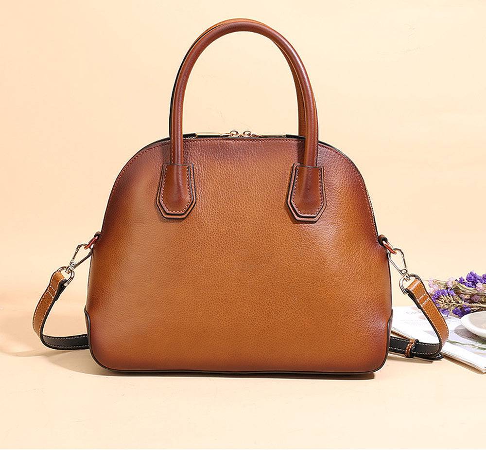 Womens Vintage Leather Top Handle Satchel Bag