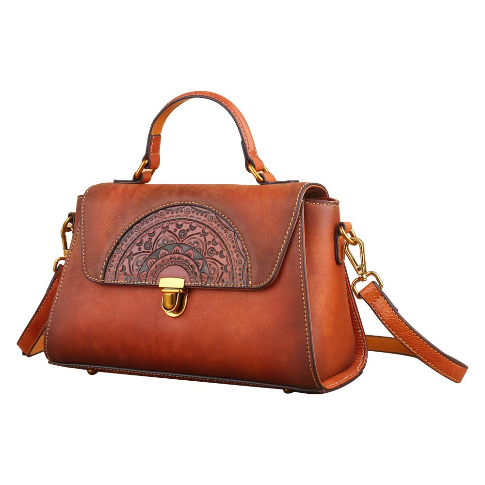 Womens  Vintage Leather Tote Handbag Small Top-Handle Bags