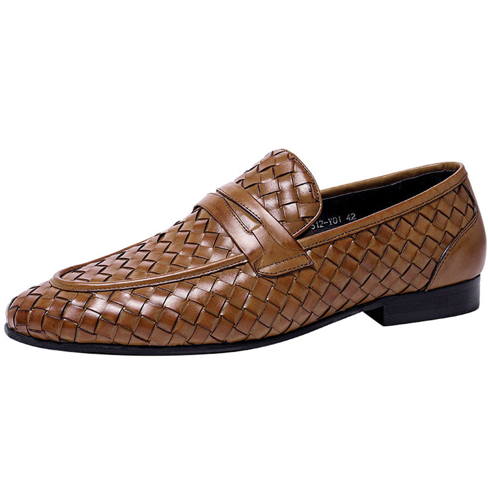 Men's Genuine Leather Handmade Woven Loafer Slip On Business Shoes