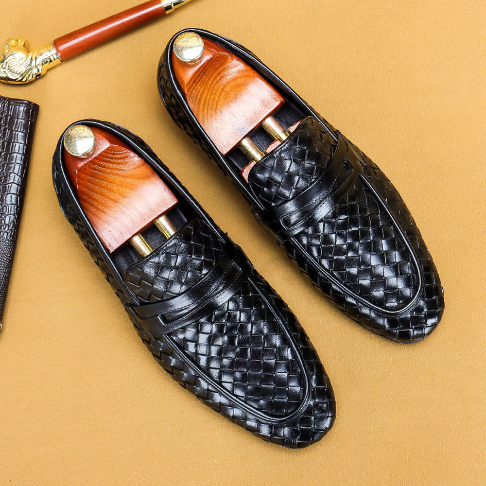 Men's Genuine Leather Handmade Woven Loafer Slip On Business Shoes