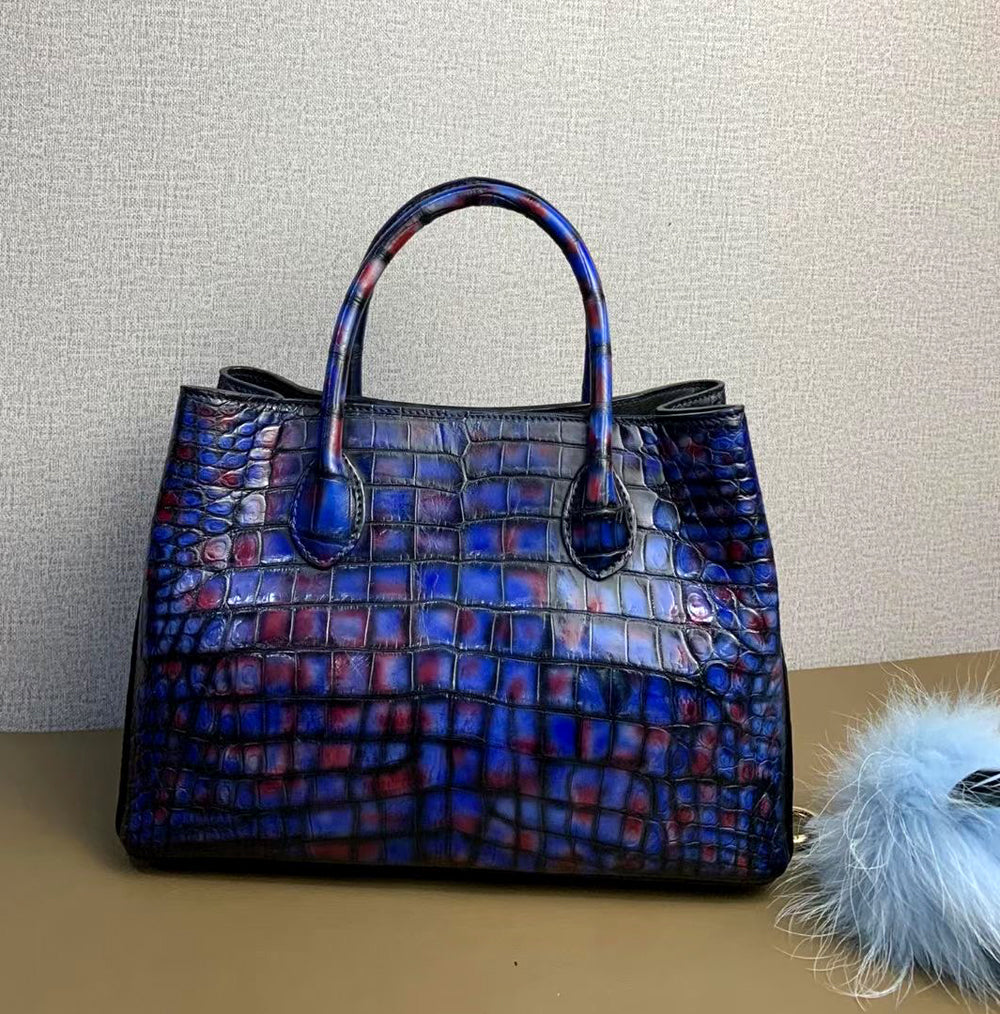 Vintage Genuine Crocodile Leather Top Handle Satchel Handbag Shoulder Bag Tote Purse Messenger Bags 30cm