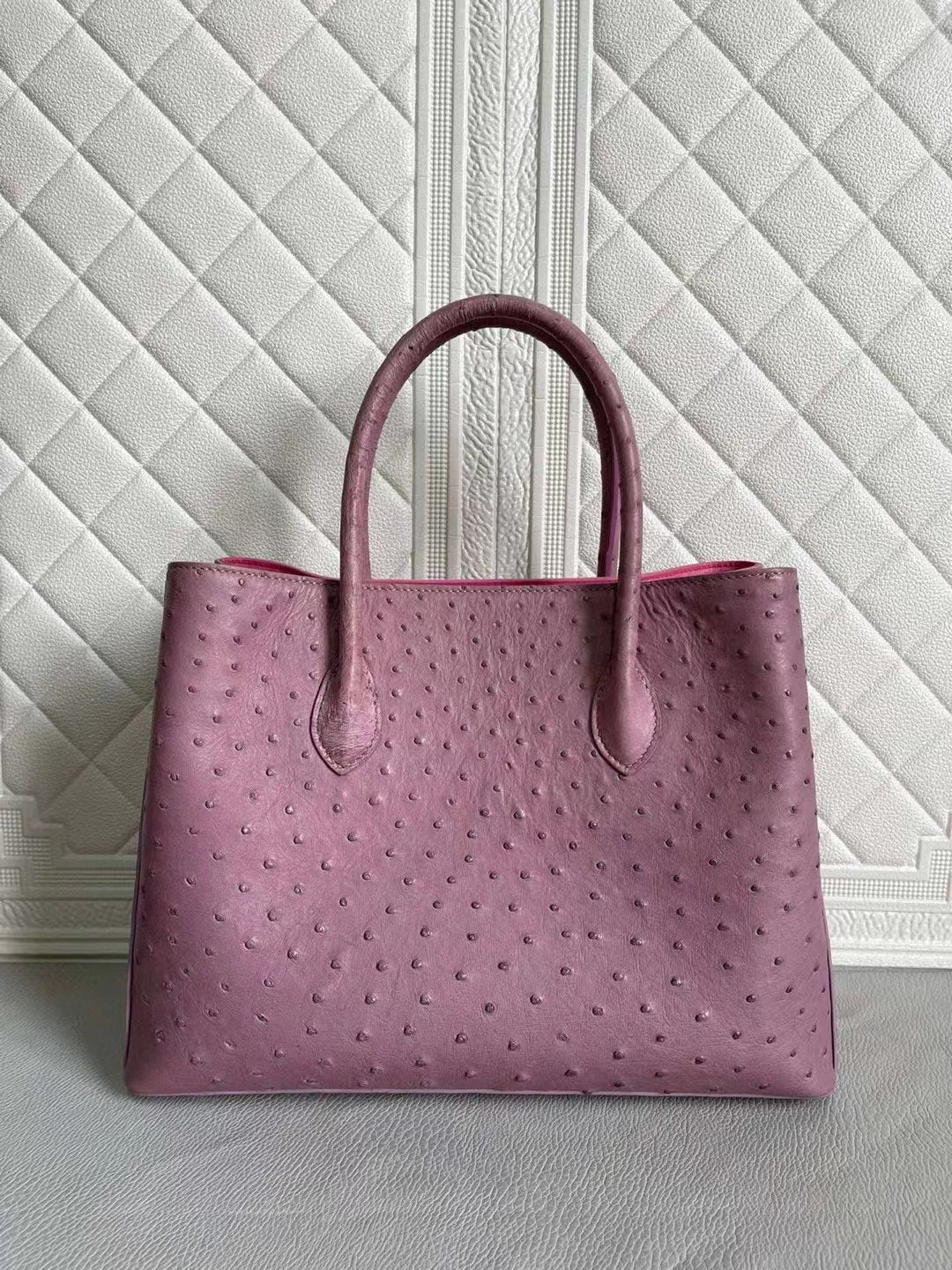 Womens Ostrich Leather Top Handle Shoulder Cross Body Bags Blue & Purple 33cm