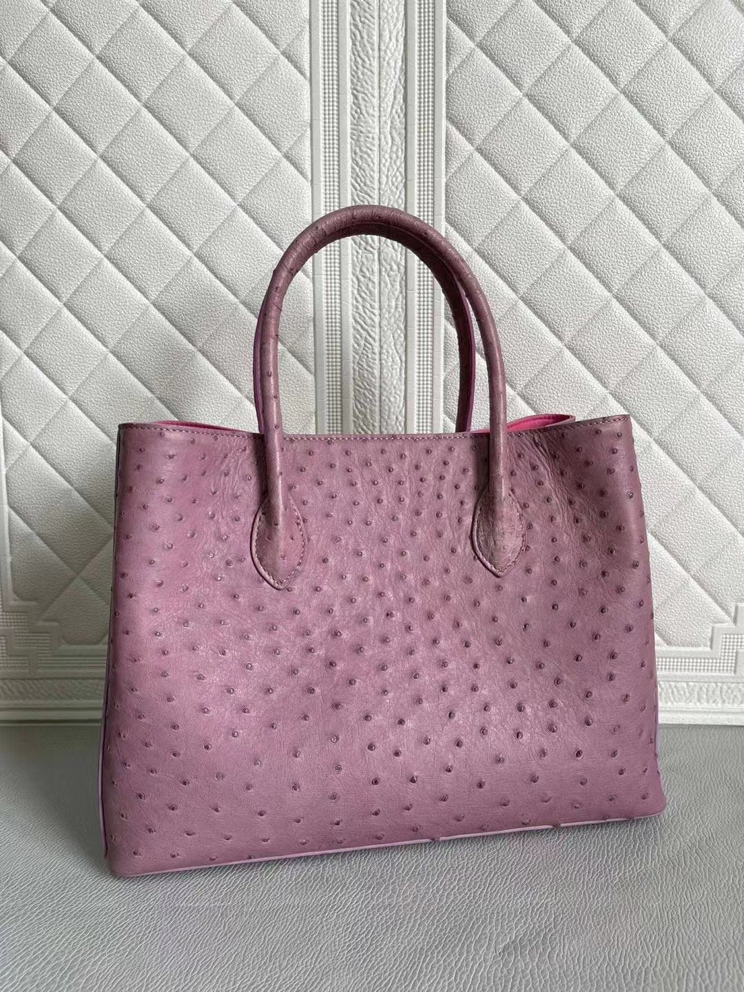 Womens Ostrich Leather Top Handle Shoulder Cross Body Bags Blue & Purple 33cm